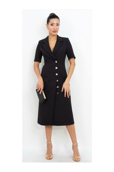Dorne Moda Blazer Yaka Düğme Detaylı Midi Elbise