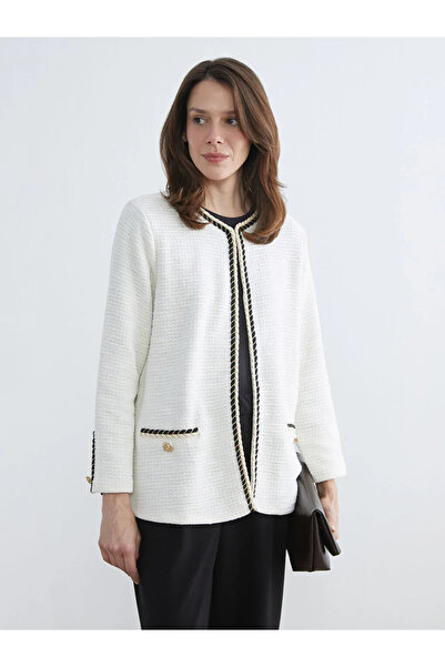 LC Waikiki Ecru Crew Neck Textured Women's Cardigan