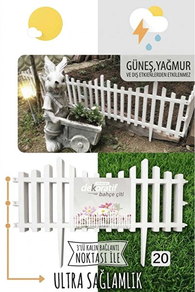 Morpanya Grass Beyaz Plastik Çit Çiçek Çiti Peyzaj Koruma Panel Çit Evcil Hay...
