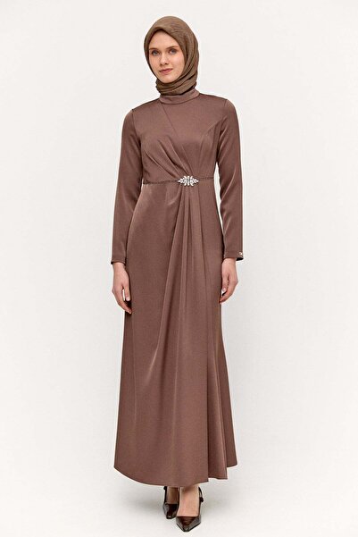 Setrms Drapeli Taşlı Saten Elbise