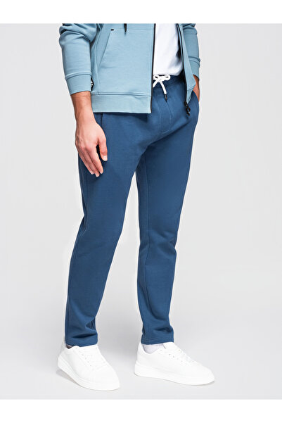 OMBRE Pánske Tepláky bavlnené OM-PABS-0304 Tmavomodrá