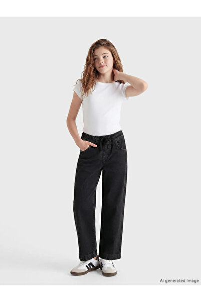 LC Waikiki Μαύρο παντελόνι τζιν για κορίτσια με φαρδύ πόδι