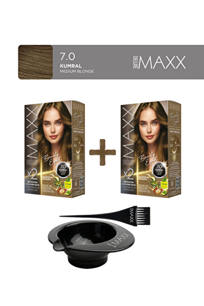MAXX DELUXE 2'li Paket Beauty Expert Set Boya 7.0 Kumral, Boya Tası ve Fırça ...