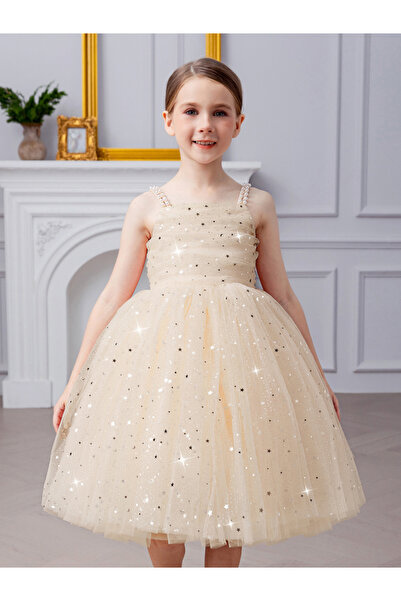 Take Two By Styli Girls Bow Detail Embellished Mesh Dress