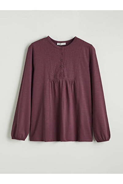 LC Waikiki Bluză brodată Plum guler rotund