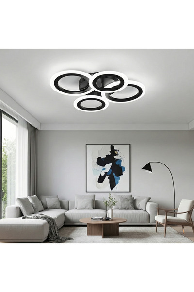 Magdeal LED ceiling chandelier 2+2 black circles, with remote control, 400W e...