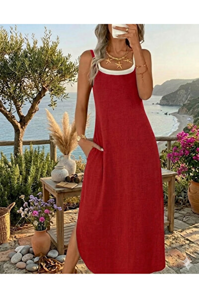 Modayakamoz New Season Women's Rope Strap Round Neck C Pocketed Long V Viscos...