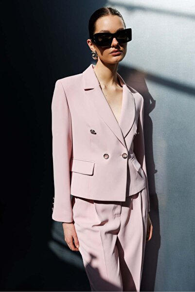 Moda İlgi Modailgi Mono Yaka Kruvaze Ceket - 40050 Pembe