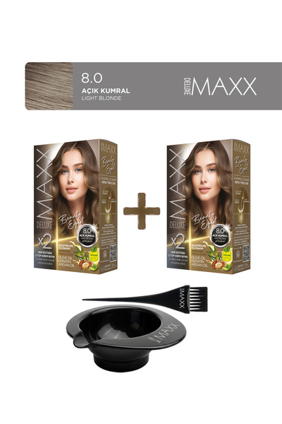 MAXX DELUXE 2'li Paket Beauty Expert Set Boya 8.0 Açık Kumral, Boya Tası ve F...