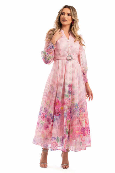 Miyu Elegant Organza Dress with Floral Print