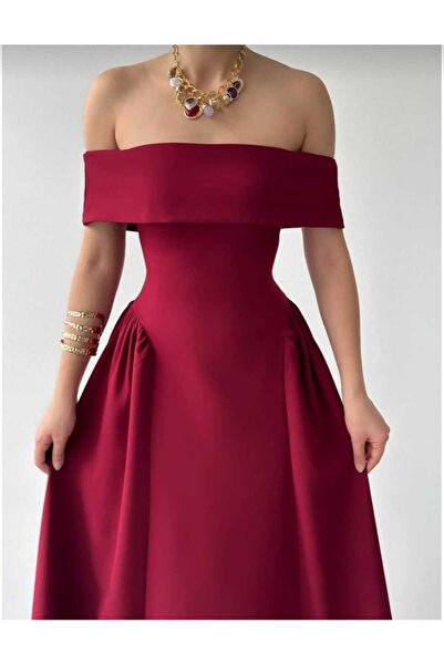 defnorabutik Double atlas kumaş içi astarlı pileli straplez elbise