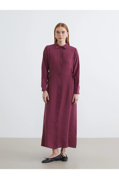 LC Waikiki Burgundy Tie-Up Modal Blend Shirt Dress