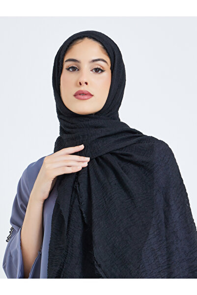 Amirah By Styli Black Raw Edge Textured Hijab