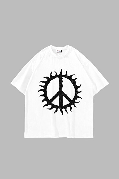 Sekizbiraltı Peace Life με τύπωμα oversized Ουνισέξ Λευκό Μπλουζάκι
