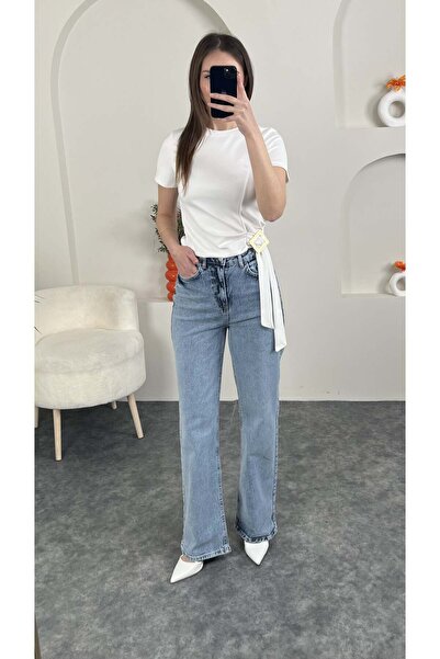 sahraozluk Straight High Waist Jeans Ice Blue
