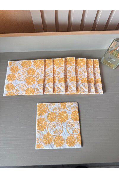 SUNA K . Desenli Sunumlu 3 Katlı 2 Paket 40 adet Sofra peçetesi-PORTAKAl desen