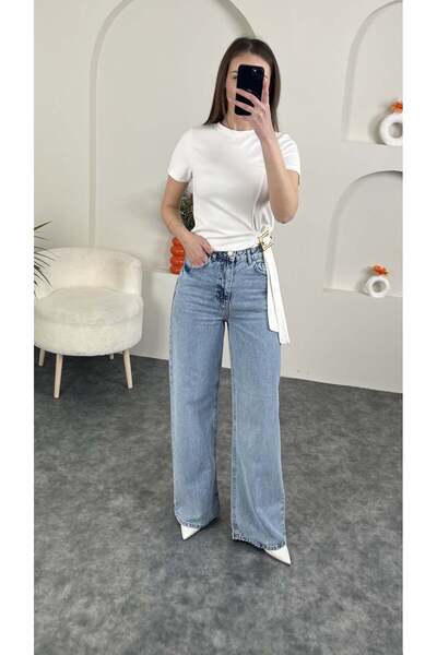 sahraozluk Wide Leg High Waist Jeans Ice Blue