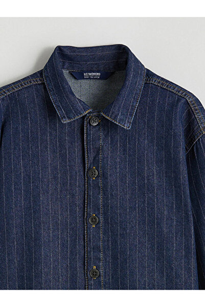 LC Waikiki Black striped boy's jean shirt