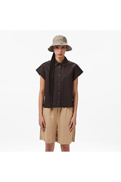 Lacoste Kadın Regular Fit Kısa Kollu Düğmeli Yaka Kahverengi Gömlek