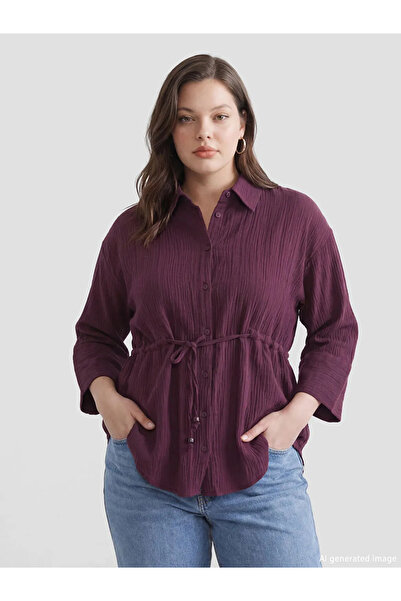 LC Waikiki Plum Tie-Dye Textured Women's Muslin Shirt