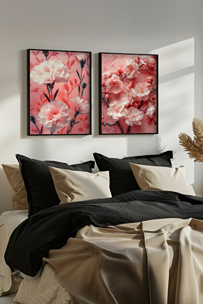 STARYUNA Set de două tablouri tematice cu flori roz și sakura, cu ramă din le...