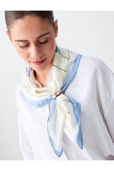 Jimmy Key Ekru Çiçek Desenli Dokuma Eşarp 70x70