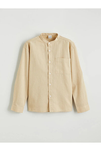 LC Waikiki Бежова риза с якичка от ленен микс за момчета
