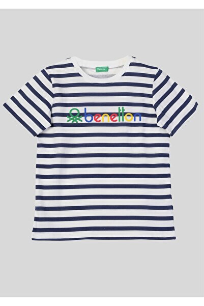 Benetton United Colors of Children Navy Blue White Striped Logo T-Shirt Pack ...