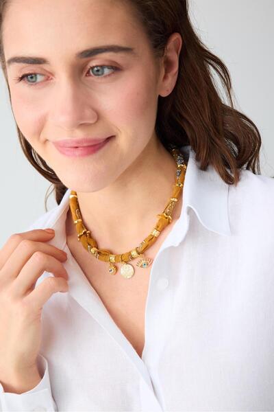 Jimmy Key Kahverengi Göz Figürlü Etnik Kolye