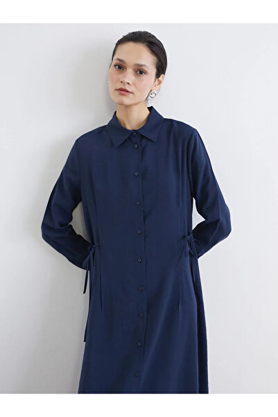 LC Waikiki Navy Blue Tie-Waist Modal Blend Shirt Dress