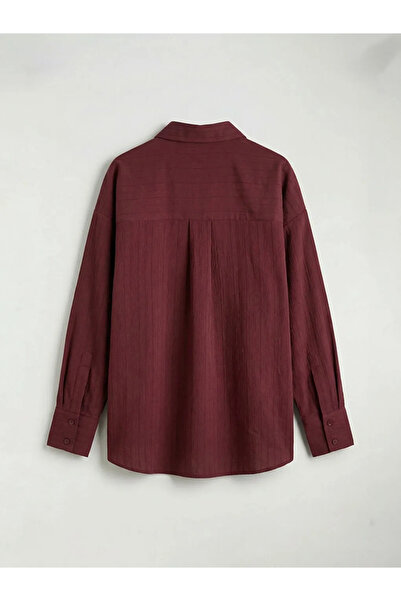 LC Waikiki Burgundy Striped Oversize Women's Shirt