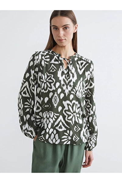 LC Waikiki Green Tie Neck Patterned Blouse
