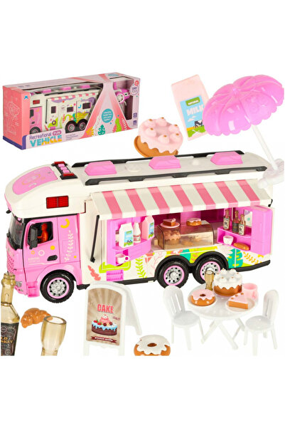 Ikonka 2 in 1 interactive caravan for children Pink Food Truck, with 2.4GHz r...