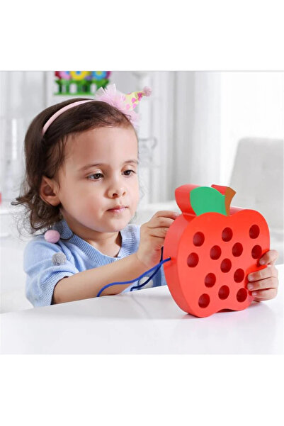 Montessori Ahşap İp Geçirme El Becerisi Geliştirme