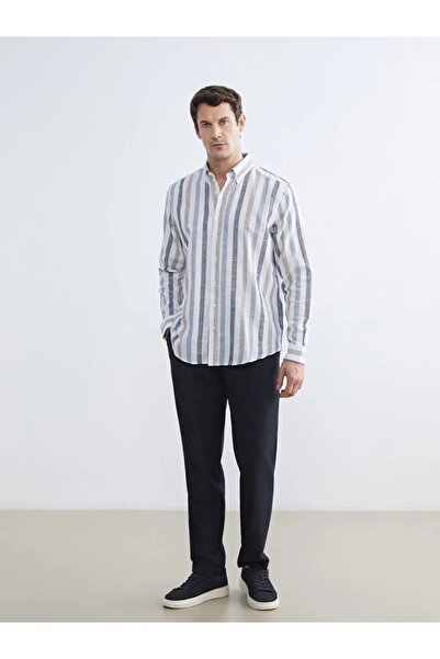 LC Waikiki Ανδρικό πουκάμισο Oxford με ρίγες σε μπλε χρώμα κανονικής εφαρμογής