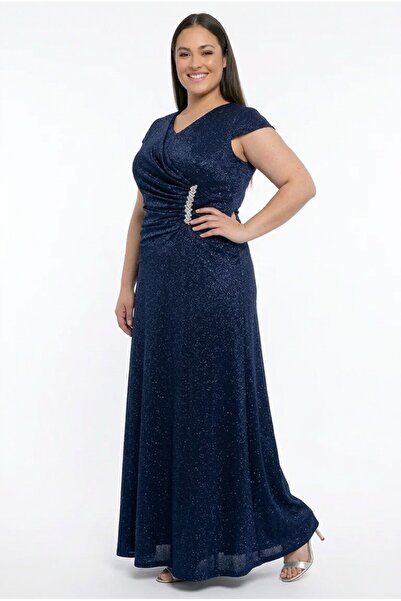 By Saygı Γυναικείο μακρύ φόρεμα με λαιμόκοψη V και μανίκια μισοφέγγαρο Με φόδ...