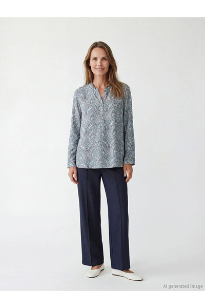 LC Waikiki Blue Collar Patterned Blouse