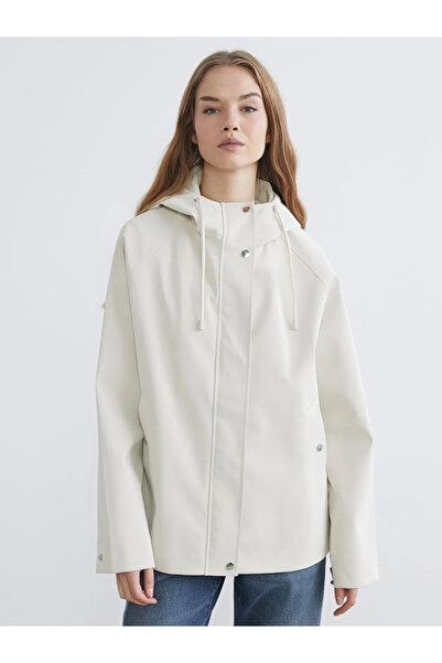 LC Waikiki Ecru Hooded Women's Raincoat