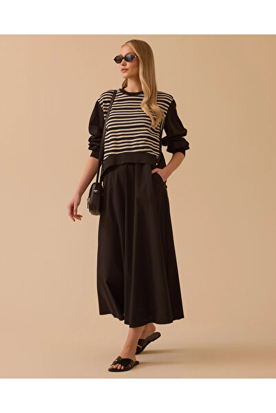 SCL Çizgili Katmanlı Cepli Elbise
