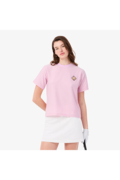 Lacoste Kadın Regular Fit Bisiklet Yaka Çizgili Pembe T-Shirt