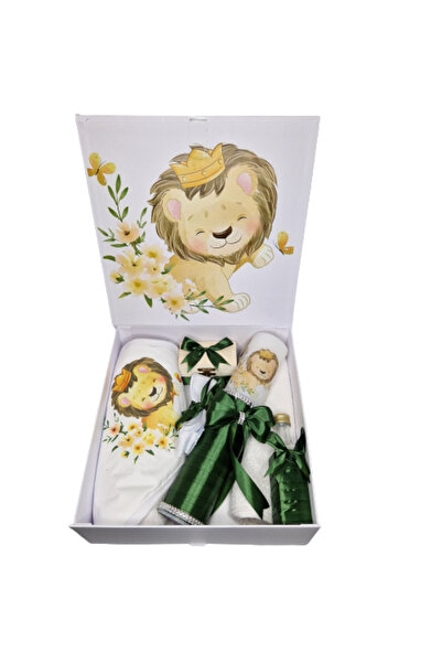 Inovius Baptism Set, 9 Embroidered Pieces, Lion King Pattern - BTC1