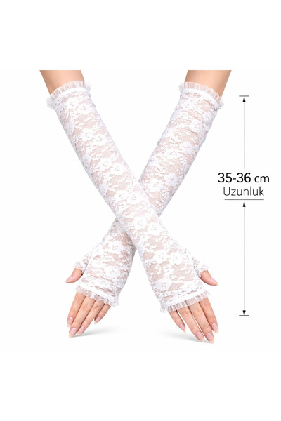 Lisinya Long Elegant Lace Gloves Fingerless White 35 cm - Tygoo