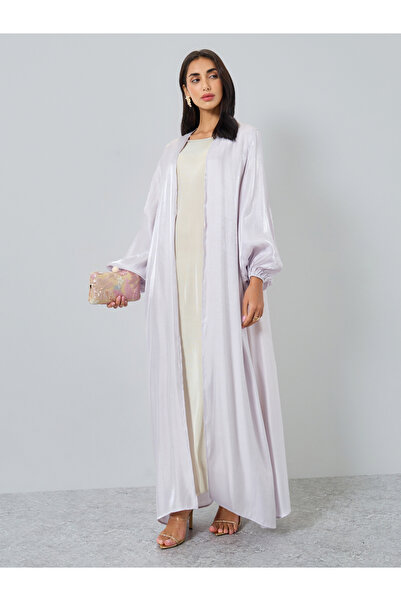 Amirah By Styli Shimmer Satin Volume Sleeve Abaya
