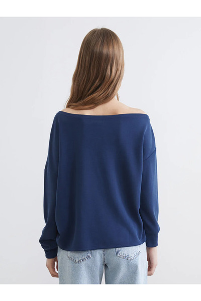 LC Waikiki Navy blue boat neck soft touch blouse