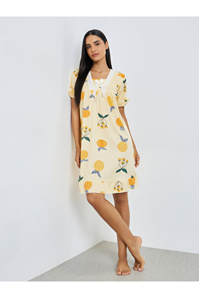 Styli Yellow Fruit Print Short Sleeve Nightdress
