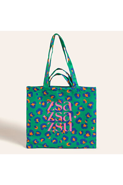 Zsa Zsa Zsu Marmara Dijital Baskılı Pamuk Omuz Çantası 40x40 Cm Yeşil