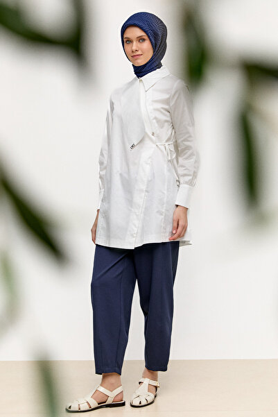 Setrms Asimetrik Yakalı Kuşaklı Pamuk Tunik