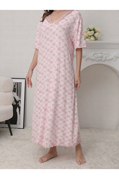 Take Two By Styli Pink Floral Print Short Sleeve Nightdress