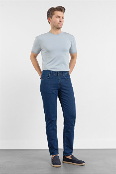 İmza Albastru marin gabardină 5 buzunare cu picior drept Casual slim fit Pant...