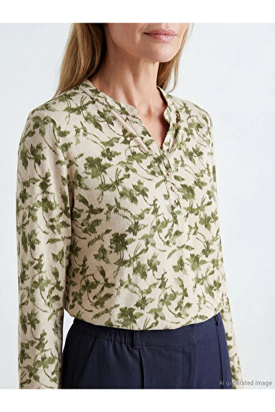 LC Waikiki Green Crochet Collar Floral Blouse